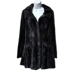 Free People Faux Fur Jacket Womens 0 Swing Coat Herringbone Soft Gray Black Rare